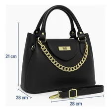 Bolsa Com Detalhe Em Corrente E Alça Tiracolo Reajustável Cor Preto Foto mini  3