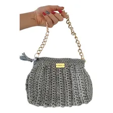 Bolsa De Mão Feita Em Croche- Cor Gris Bolsa Fio Naútico Foto mini 2