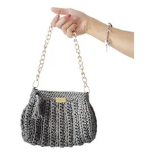 Bolsa De Mão Feita Em Croche- Cor Gris Bolsa Fio Naútico Foto mini 1