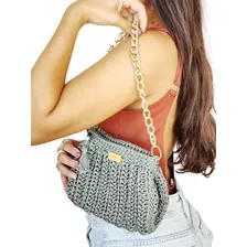 Bolsa De Mão Feita Em Croche- Cor Gris Bolsa Fio Naútico Foto mini 4
