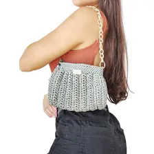Bolsa De Mão Feita Em Croche- Cor Gris Bolsa Fio Naútico Foto mini 3
