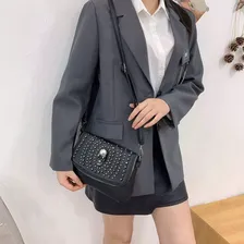Bolsa de ombro punk com caveira para mulheres, cor preta Foto mini 3