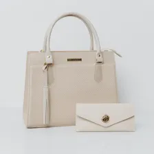 Bolsa feminina com alça transversal resistente kit com carteira cor creme Foto mini 1