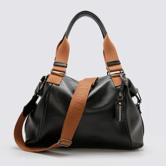 Bolsa Feminina Couro Legitimo Cor Preto/caramelo Foto 1