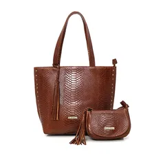 Bolsa Feminina Couro Legitimo Kit Grande E Pequena Cor Caramelo Foto mini 1
