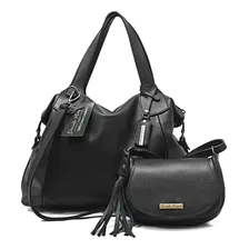Bolsa Feminina Couro Legitimo+bolsinha Pequena Kit 2 Peças Cor Preto Foto mini 2