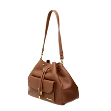 Bolsa Feminina Estilo Saco Em Couro Legitimo Sifra Cor Floter camel Foto mini 2