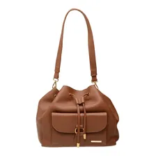 Bolsa Feminina Estilo Saco Em Couro Legitimo Sifra Cor Floter camel Foto mini 1