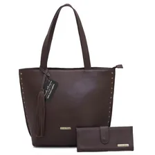 Bolsa Feminina Grande Couro Legitimo+ Bolsinha +carteira Cor Marrom Foto mini 2