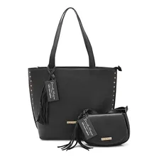 Bolsa Feminina Grande E Pequena Couro Legitimo Kit 2 Peças Cor Preto Foto mini 1