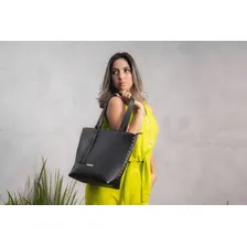 Bolsa Feminina Grande E Pequena Couro Legitimo Kit 2 Peças Cor Preto Foto mini 3