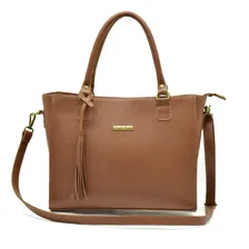 Bolsa Feminina Grande+ Mini Bolsa Couro Legitimo Cor Caramelo Foto mini 2