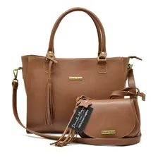 Bolsa Feminina Grande+ Mini Bolsa Couro Legitimo Cor Caramelo Foto mini 1