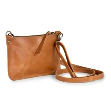 Bolsa Feminina Pequena Tiracolo Couro Bovino Cor Marrom-claro Foto  mini 1