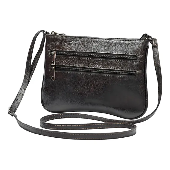 Bolsa Feminina Pequena Transversal Couro Legítimo Cor Café Foto 1