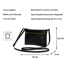 Bolsa Feminina Pequena Transversal Preta Barata Couro Legítimo Madamix Foto mini 4