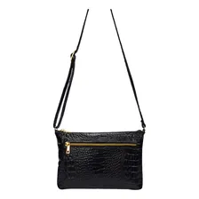 Bolsa Feminina Pequena Transversal Preta Barata Couro Legítimo Madamix Foto mini 3