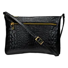 Bolsa Feminina Pequena Transversal Preta Barata Couro Legítimo Madamix Foto mini 2