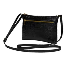 Bolsa Feminina Pequena Transversal Preta Barata Couro Legítimo Madamix Foto mini 1