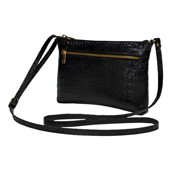 Bolsa Feminina Pequena Transversal Preta Barata Couro Legítimo Madamix Foto 1