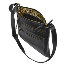 Bolsa Feminina Preta Transversal Grande Couro Legítimo Madamix Foto mini 3