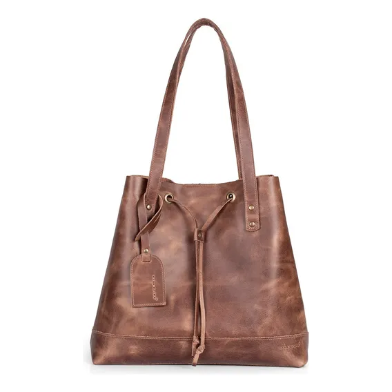 Bolsa Feminina Sacola Couro Legítimo Cor Marrom Foto 1