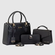 Bolsa Feminina Transversal E Bolsa pequena com Carteira feminina Preta kit completo Foto  mini 1