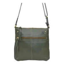 Bolsa Feminina Transversal MĂ©dia Verde Escuro Militar Couro LegĂtimo Madamix Foto mini 3