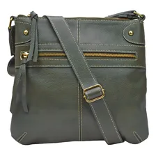 Bolsa Feminina Transversal MĂ©dia Verde Escuro Militar Couro LegĂtimo Madamix Foto mini 1