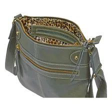 Bolsa Feminina Transversal MĂ©dia Verde Escuro Militar Couro LegĂtimo Madamix Foto mini 4