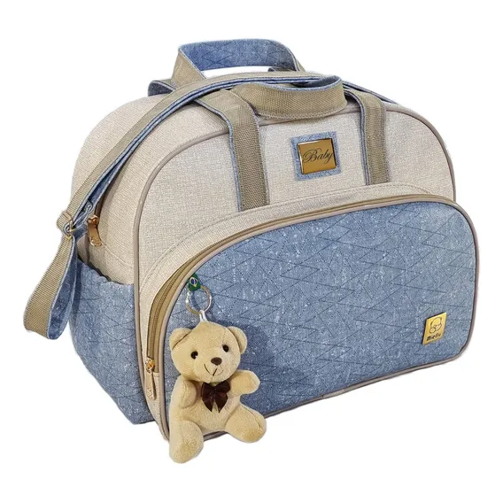 Bolsa Grande Maternidade Personalizada Jeans Bebe + Ursinho Foto 1