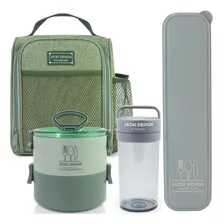 Bolsa Lancheira Térmica Marmita Porta Talher Garrafa Prático Cor Kit Térmica Exclusivo - Verde Foto mini 1