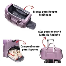 Bolsa Mala Viagem Academia Impermeável Transversal Cor Lilás Foto mini 3