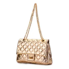 Bolsa Matelassê Dourada Couro Legítimo Alça Corrente Ouro Foto mini  3