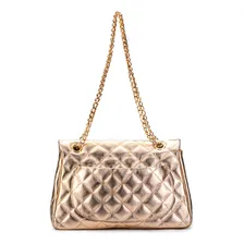 Bolsa Matelassê Dourada Couro Legítimo Alça Corrente Ouro Foto mini 4