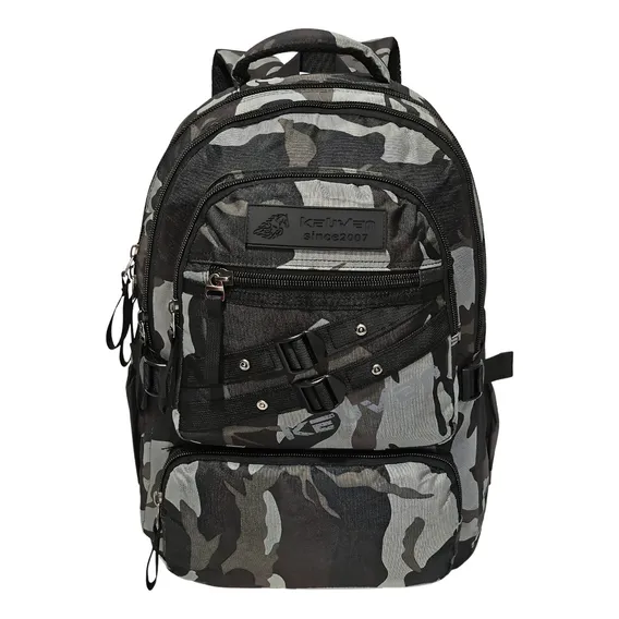 Bolsa Mochila Escolar Lona Forrada Camuflada Resistente Cor Cinza Foto 1