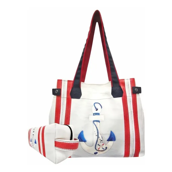 Bolsa Moda Praia Grande E Necessaire Âncora Magicc 205 Cor Branco Foto 1