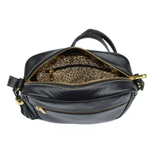 Bolsa Pequena Feminina Preta Transversal Couro Legítimo Madamix Foto mini 2