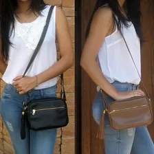 Bolsa Pequena Feminina Preta Transversal Couro Legítimo Madamix Foto mini 4