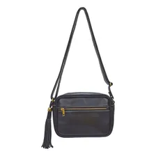 Bolsa Pequena Feminina Preta Transversal Couro Legítimo Madamix Foto mini 1