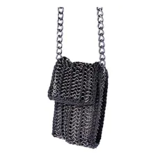 Bolsa Porta Celular Com Tecido E Corrente Prata A12,5xc8cm Foto  mini 1