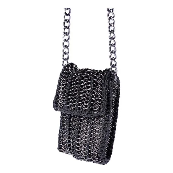 Bolsa Porta Celular Com Tecido E Corrente Prata A12,5xc8cm Foto 1