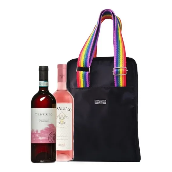 Bolsa Porta Vinho Térmico P/2 Garrafas C/alça Colorida Pride Cor Preta Colorida Foto 1