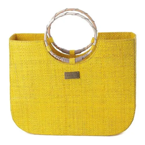 Bolsa Praia Feminina Palha Natural Alça Dupla ZĂper Praia Cor Amarelo Foto 1