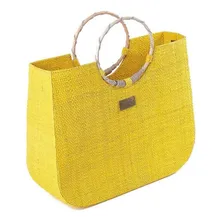 Bolsa Praia Feminina Palha Natural Alça Dupla ZĂper Praia Cor Amarelo Foto mini 2
