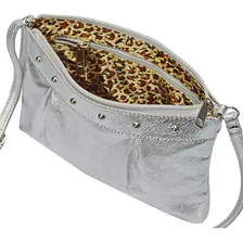 Bolsa Prata Prateada Silver Transversal Feminina Couro Legítimo Madamix Foto mini 4