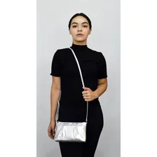 Bolsa Prata Prateada Silver Transversal Feminina Couro Legítimo Madamix Foto mini  3