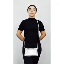 Bolsa Prata Prateada Silver Transversal Feminina Couro Legítimo Madamix Foto mini  2
