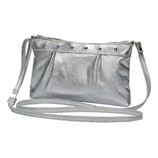 Bolsa Prata Prateada Silver Transversal Feminina Couro Legítimo Madamix Foto  mini 1