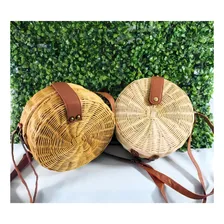 Bolsa Redonda De Bambu Tamanho P Cor Palha Foto  mini 1
